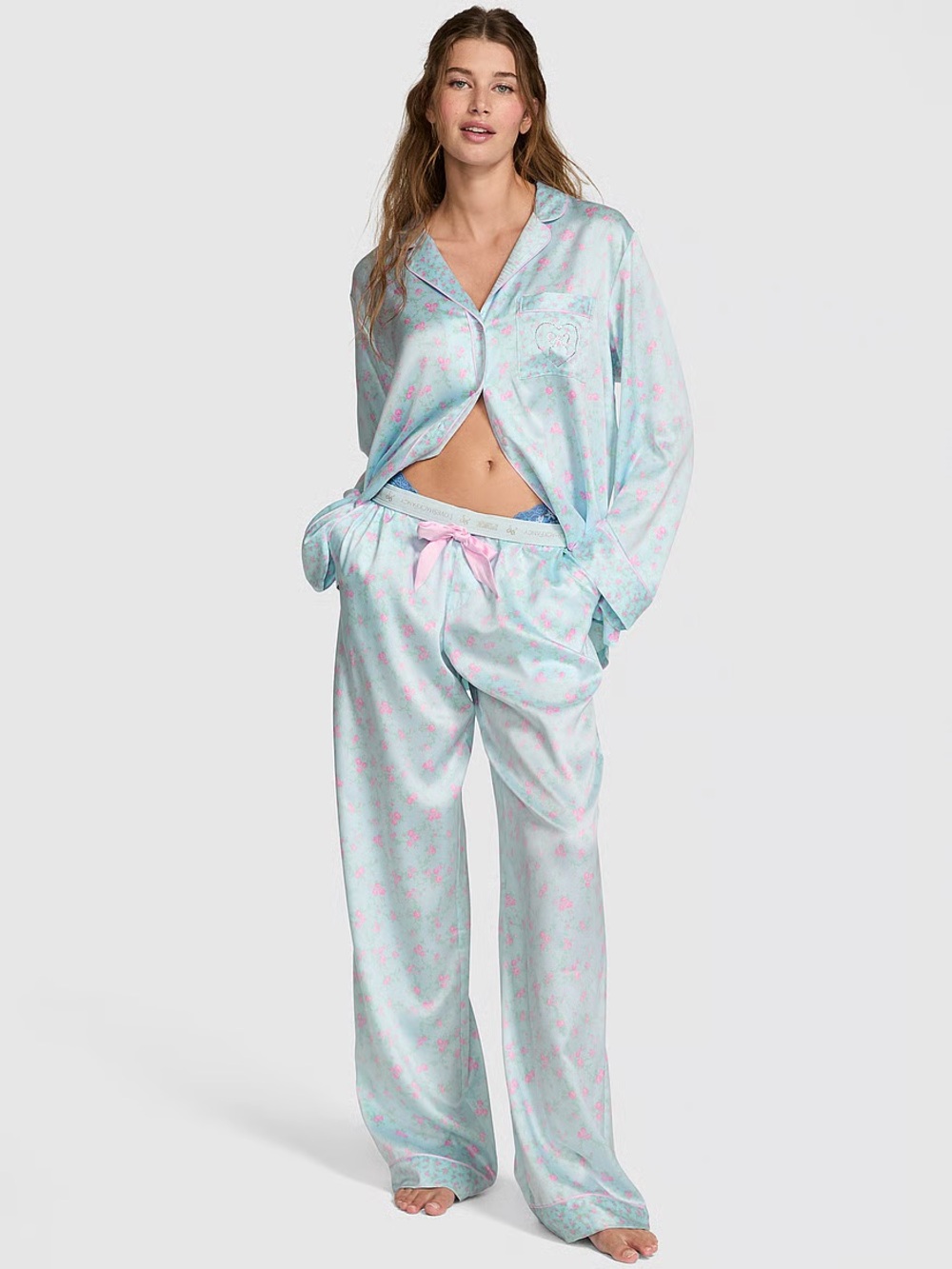 Love shack fancy  Victoria's Secret Mint & Pink Floral Satin Pajama Set